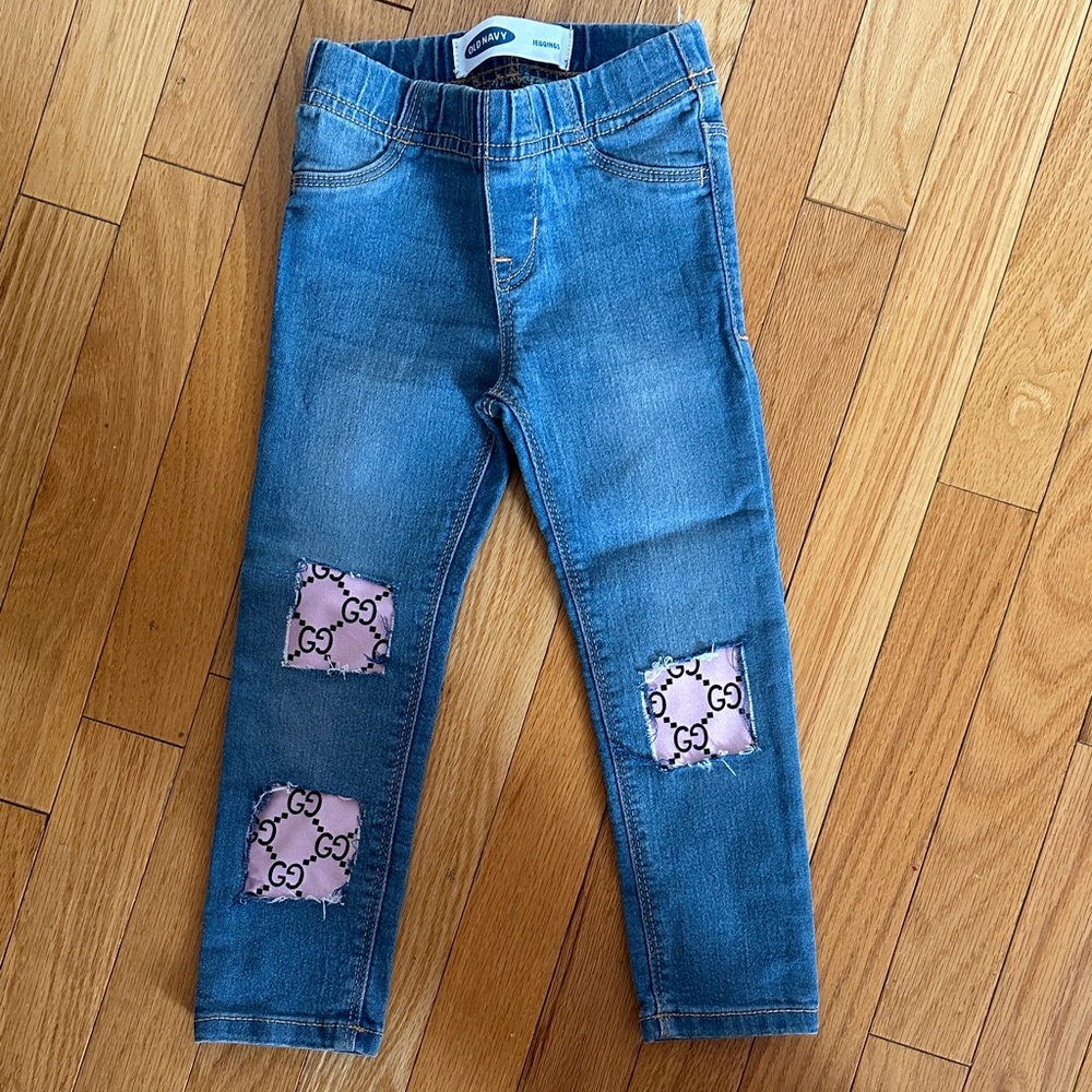 Girls Denim Jeans with Pink Logo Patches